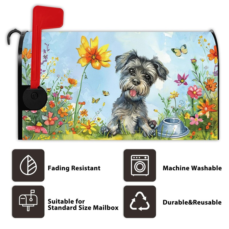 Baocicco Spring Schnauzer Mailbox Covers Cute Dog Flower Butterfly Grassland