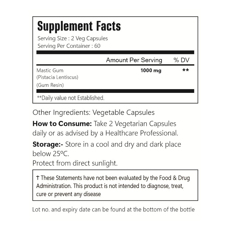 VitaCosmoX Mastic Gum 1000mg 120 Capsules | Non-GMO & Gluten