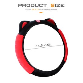 Flaconi Car Steering Wheel Cover,Steering Wheel Cover Women,Fuzzy Steering Wheel Cover Women,15 Inch Cute Wheel Cover with Cat Ears,Car Wheel Protector for Women Girls (Black Red)