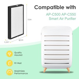 HSIAMEN AP-C500FL Filter Replacement Compatible with HoMedics AP-C500 AP-C550 Smart Air Purifier, 2-in-1 True HEPA Activated Carbon Filter, 2-Pack