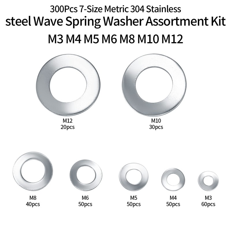 300 Pcs Stainless Steel Washers, M3 M4 M5 M6 M8
