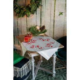 Vervaco Stamped Tablecloth Cross Stitch Kit 32"X32"-Christmas Gnome Skiing -V0172852