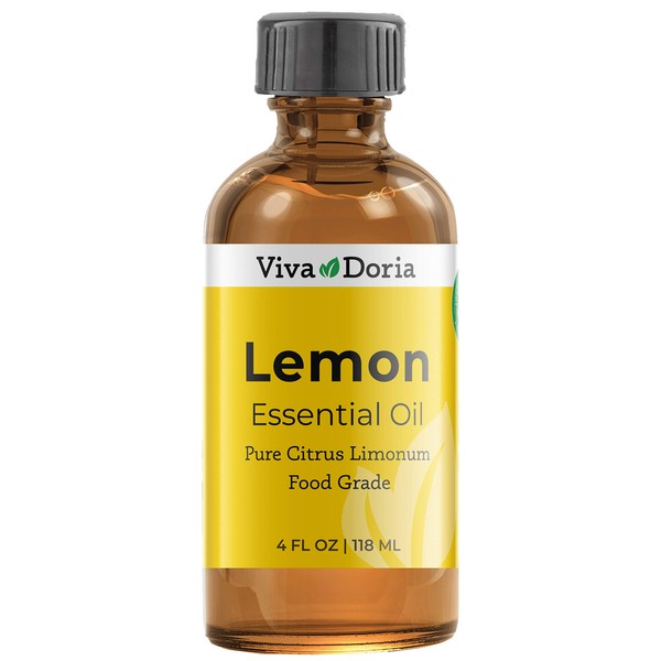 Viva Doria 100% Pure Lemon Essential Oil, Undiluted, Food Grade, Southwest - USA Lemon Oil, 118 mL (4 Fl Oz)