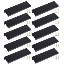 JNRFTY 10Pcs Mount Finger Edge Pull,Hidden Drawer Pulls,Aluminum Hidden Handle Concealed Tab Pulls for Home Kitchen Door Drawer Cabinet (Black,120mm Total Length)