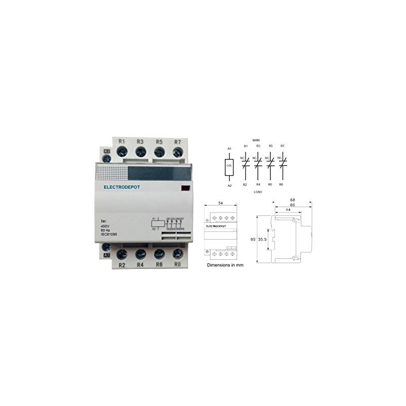 4 Pole Lighting Contactor 120V, 60 Amp 4 Pole N/C