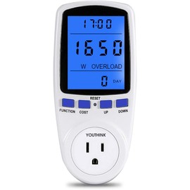 YOUTHINK Electricity Usage Monitor Power Meter Plug Home Energy Watt Volt Amps Wattage KWH Consumption Analyzer with Digital LCD Display Overload Protection