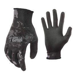 Gorilla Grip Work Gloves with Grip, All Purpose Gloves for Fishing, Outdoor Work, and Automotive Work | Color: Veil Tac Black | Size: Medium