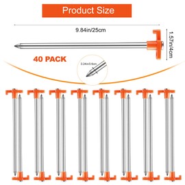Loccmat 40 Pcs Tent Stakes,9.8 Inch Ground Stakes,Heavy Duty Metal Stake,Non-Rust Camping Metal Tent Spikes for Outdoor Trips,Garden,Grassland,Hiking