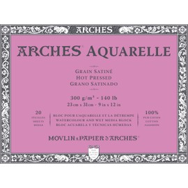 Arche Watercolor Paper Block 10.6 oz (300 g), Extra Fine 9.1 x 12.2 inches (23 x 31 cm), 20 Sheets (1795072)