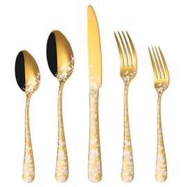 20-Piece Gold Silverware Set for 4, Stapava Stainless Steel Gold Flatware Cutlery Set, Unique Tableware Utensil Sets Include Forks Spoons And Knives Set, Mirror Polished, Dishwasher Safe