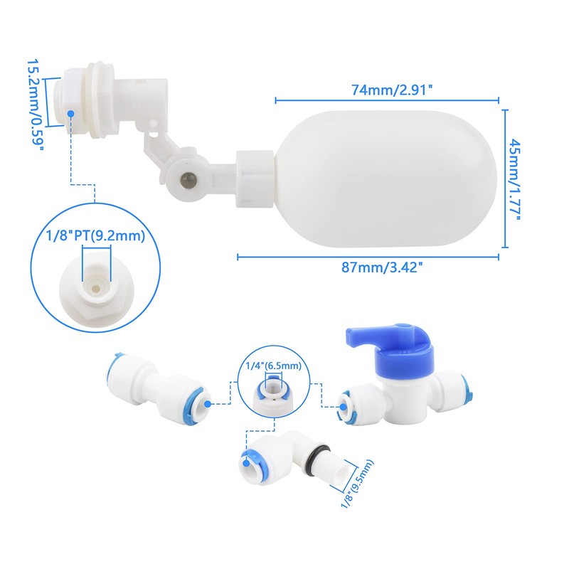 Rowiz Water Float Ball Valve with 1/4" Quick Connect Push