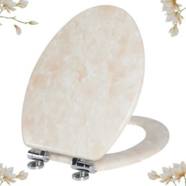 Angel Shield Marble Toilet Seat Durable Molded Wood with Quiet Close, Easy Clean, Quick-Release Hinges(Elongated, Beige Marble)