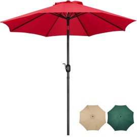 YAHEETECH 9FT Outdoor Patio Umbrella Market Table Umbrella Yard Umbrella with Push Button Tilt Crank, 8 Ribs for Garden/Lawn/Deck/Backyard/Beach/Pool, Red