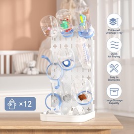 Baby Bottle Drying Rack Bottle Dryer Rack for 12 Bottle Drying Rack Space Saving Kitchen Countertop Vertical Cup Drainer Rack Detachable Baby Bottle Holder Storage Organizer Pump Part Dryer Rack White