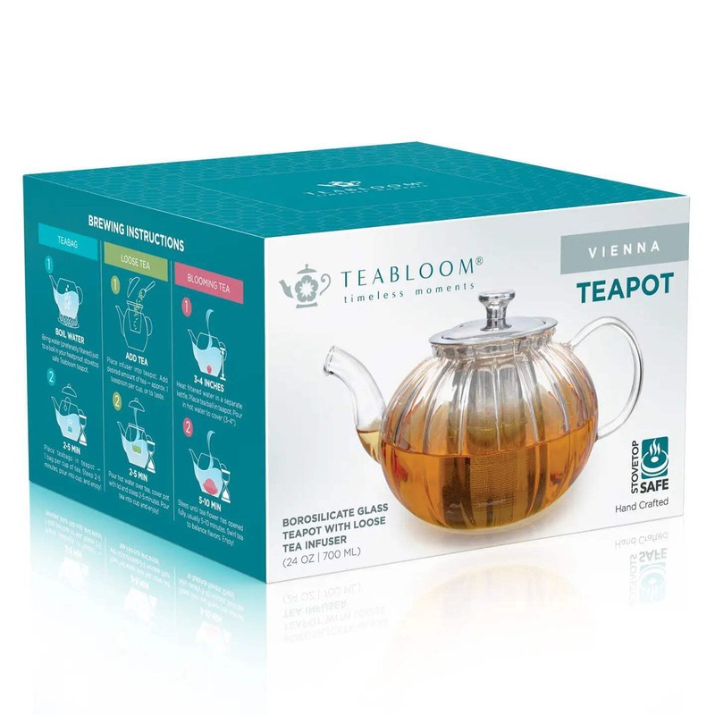 Teabloom Vienna Glass Teapot with Infuser | 37oz Elegant Design