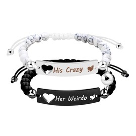 Uloveido His Crazy and Her Weirdo Bracelets Set - Long Distance Couples Gifts Bracelets for Women and Men Y3521