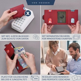 VON HEESEN Slim Wallet with RFID Protection, for Men and Women, Mini Purse, Credit Card Case, Small Wallet, red