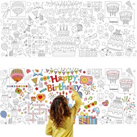 Happy Birthday Tablecloth Coloring Poster, Giant Coloring Poster Coloring Table Cloth for Kids Coloring Tablecloth Pawty Birthday Decorations, Birthday Party Colorful Tablecloth Birthday Table Cloth