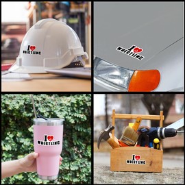 I Love Wrestling Sticker Funny Wrestle Wrester Lover Sticker Waterproof Vinyl Decals for Car Truck Laptop Helmet Hardhats Water Bottles Bicycle Luggage, Blue Collar Stickers(2 inch)