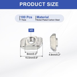 PATIKIL 3030シリーズM5 Tナット、100個のTスロットナット槌ヘッドファスナーナット、ニッケルメッキされた炭素鋼ナット、アルミニウムプロファイル用、シルバー