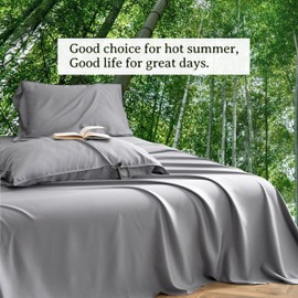 Simple&Opulence 100% Viscose Bed Sheet Set 4 Piece, Breathable Cooling Bedding Set with 15" Deep Pockets, Luxury Ultra Soft for Hot Sleepers (Gray,Queen)