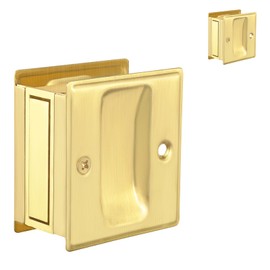 Homotek 2 Pack Privacy Pocket Door Pull - Replace Old Or Damaged Passage Sliding Pull Without Switch Plate, No Lock - Quick & Easy, 2-3/4'x2-1/2', for 1-3/8' Thickness Door, Brushed Brass