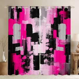 jejeloiu - Cortinas abstractas para niños, para recámara, sala de estar (2 paneles, 38 x 54 pulgadas), cortinas clásico desordenadas y opacas de arte moderno, 30 % a 50 % opacas, color verde azulado, rojo rosa y negro