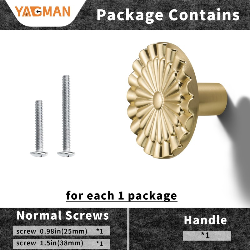 Yagman Brushed Gold Cabinet Knobs 10 Pack Round Sunflower Dresser