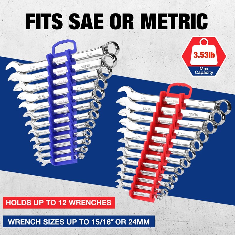 WORKPRO 2-Pack Magnetic Wrench Organizer, 12-Piece Gripper Wrench Holder for