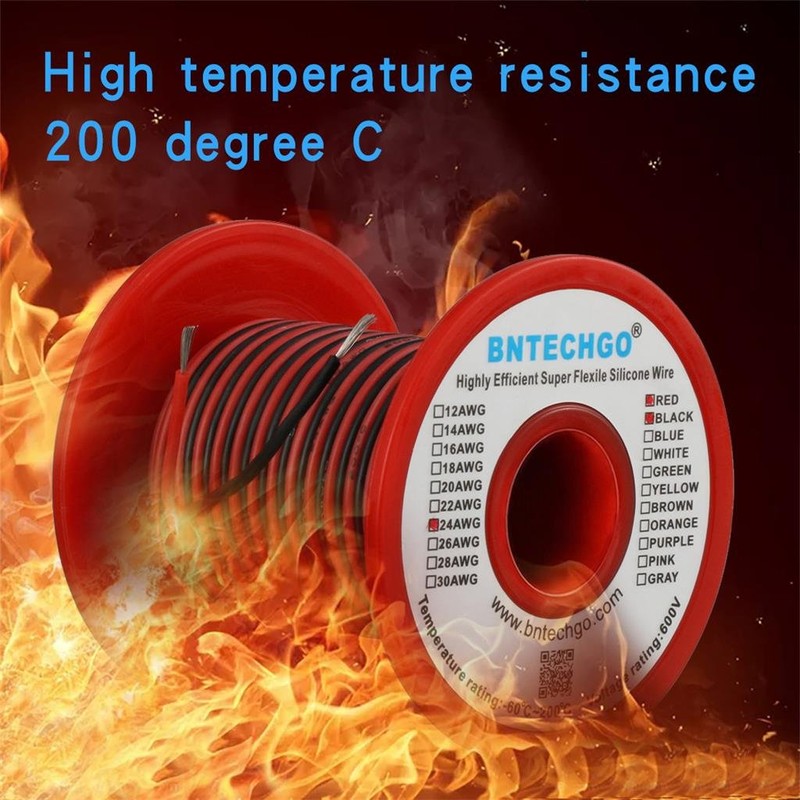 BNTECHGO 24 Gauge Silicone Wire Spool Red And Black Each