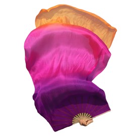Winged Sirenny 1 Piece 70"(180 cm) Belly Dance Silk Fan Veil, Adjustable Worship Praise Flag Streamer (Purple-Pink-Orange)