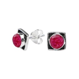Ruby Stone Stud Earring, 925 Sterling Silver Stud Earrings for Women Girls, Natural Gemstone Stud Earring, Round Stone Stud Earrings, Gift Jewelry for her