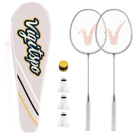 Double Racket Set with Free Shuttlecocks | Professional-Grade Badminton Racket Set | Lightweight Design & Non-Slip Grip | Available in White/Black/Orange/Yellow/Blue (Sliver, 4 inches)