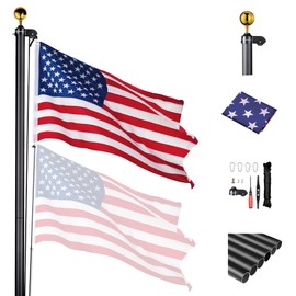 Yescom Bravery 30ft 13 Gauge Thicken Sectional Flag Pole Kit Aluminum Flagpole Set for Outside House Inground Yard Garden Residential Commercial with USA Flag Top Halyard Raising Rope Sleeve Black