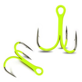 9KM DWLIFE Treble Hooks 10Pcs Fluorescent Green Triple Hooks High Carbon Steel Catfish Hooks Corrosion-Resistant Saltwater Fishing Hooks