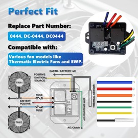 12V/24V Digital Electric Radiator Fan Controller Switch Kit with Adjustable Temperature Range (104-230°F), LED Real-Time Display, Thermatic Dual Fan Relay Kit for Automotive Systems (Part #0444)