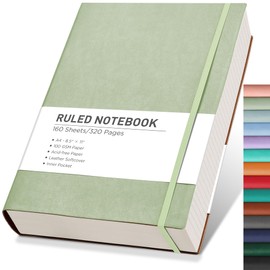 RETTACY Journaling Notebooks, A4 Lined Notebook Journal with 320 Pages, 8.5" × 11", Large Size, Notebook Journal for Work, School, Writing, Leather Softcover, 100 GSM Thick Paper (Light Green)