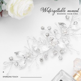 Yean Opal Crystal Bride Wedding Hair Vine Silver Flower Bridal Hair Piece Rhinestone Hair Accessories Headpieces Jewelry for Women and Girls (Silver)