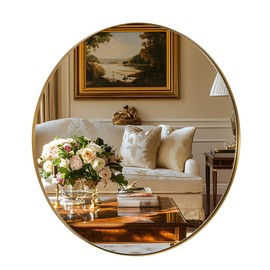 ANDY STAR Gold Round Mirror, 24’’ Brushed Gold Circle Bathroom Mirrors in Stainless Steel Metal Frame 1" Deep Set Design