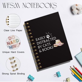 WFSM Easily Distracted by Cats and Books Notebook Journal, Cute Notebook Gifts for Book Lovers Cat Lovers, Librarian Gifts, Hardcover Spiral Notebooks for Work Note Taking, 5.5x8.3