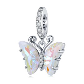 NINGAN Shiny Butterfly Pendant 925 Sterling Silver Women's Bracelet Dangle Charms with 5A Zircon Fashion jewelry Gift