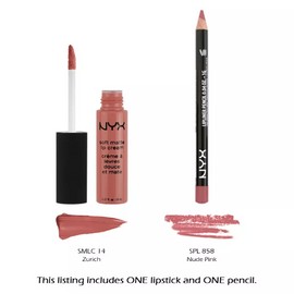 2 NYX Soft Matte Lip Cream 14 Zurich + Slim Lip pencil 858 Nude Pink Set *Joy's*