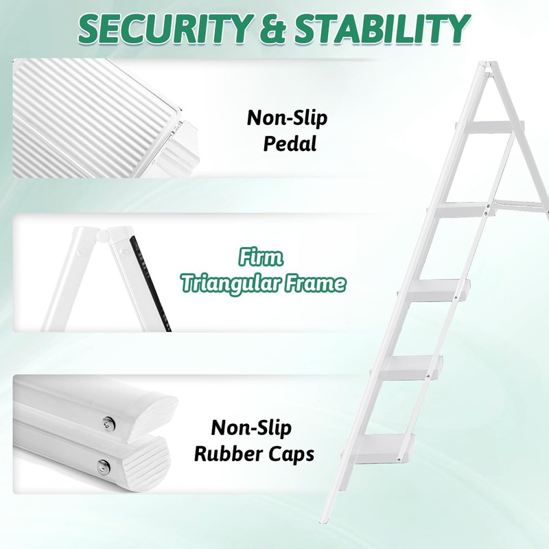 OOSOFITT Step Ladder 5 Step Folding,Heavy Duty 330 Lbs Load