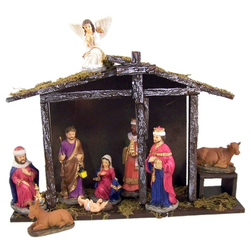 Christmas Nativity Holy Family Statue Set with Manger, 9 Piece