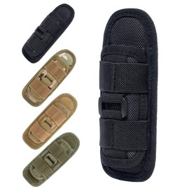Tactical Molle Flashlight Pouch, Rotatable Flashlight Holder Holster Belt Clip Torch Carry Case with 360 Degree Carabiner Reel Clip(Black)