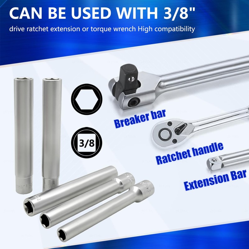 ZKTOOL 5PC Deep Metrichex Socket Set, 3/8-Inch Drive Deep Metric