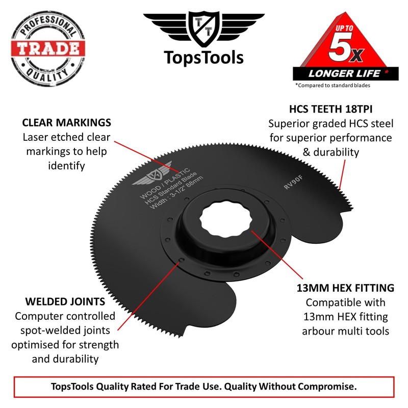 5 x 91mm TopsTools RV90F_5 Fine Tooth 13mm HEX Fitting