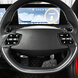 YOUTOOCAR 2PCS Steering Wheel Button Trim Covers Compatible with Kia EV6 2022-2024 Kia NIRO 2023-2025 Accessories (Carbon Fiber Pattern)
