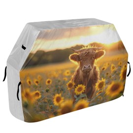 Premium Grill Cover Waterproof Bright Rainbow Wave Barbecue Cover Fade Resistant BBQ Cover Heavy Duty Fits Grill Widths Up to 25 in (Highland Cows Field Sunflowers Sunset)