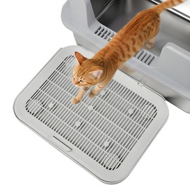 LoopTime Elevated Cat Litter Mat Litter Box Mat with a Flip-top Lid,Double-Layer Kitty Trapping Mats for Floor,Cat Trapping Pad with Non-Slip Base,Durable,Waterproof,Washable,Easy to Clean (Grey)